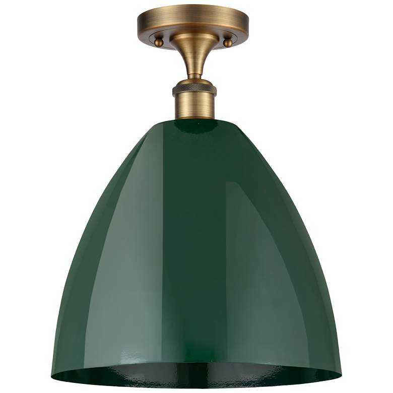 Image 1 Plymouth Dome 12" Wide Brushed Brass Semi Flush Mount w/ Green Shade