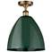 Plymouth Dome 12" Wide Brushed Brass Semi Flush Mount w/ Green Shade