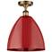 Plymouth Dome 12" Wide Brushed Brass Semi Flush Mount w/ Red Shade