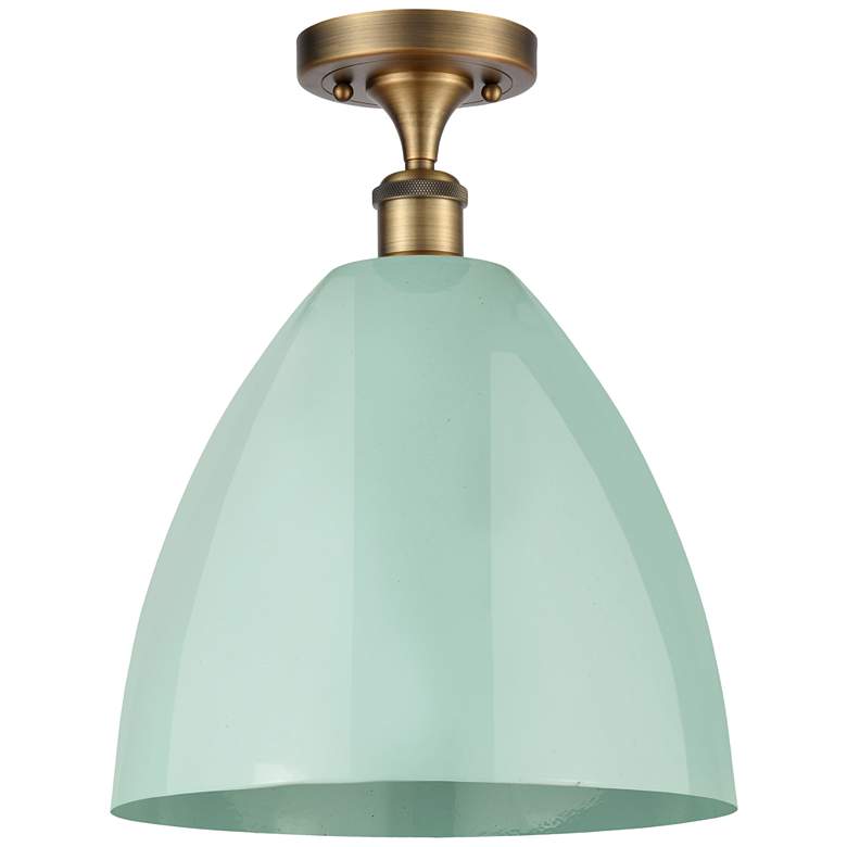 Image 1 Plymouth Dome 12" Wide Brushed Brass Semi Flush Mount w/ Seafoam Shade