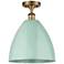 Plymouth Dome 12" Wide Brushed Brass Semi Flush Mount w/ Seafoam Shade