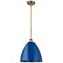 Plymouth Dome 12" Wide Brushed Brass Stem Hung Pendant w/ Blue Shade