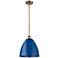 Plymouth Dome 12" Wide Brushed Brass Stem Hung Pendant w/ Blue Shade
