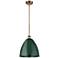 Plymouth Dome 12" Wide Brushed Brass Stem Hung Pendant w/ Green Shade