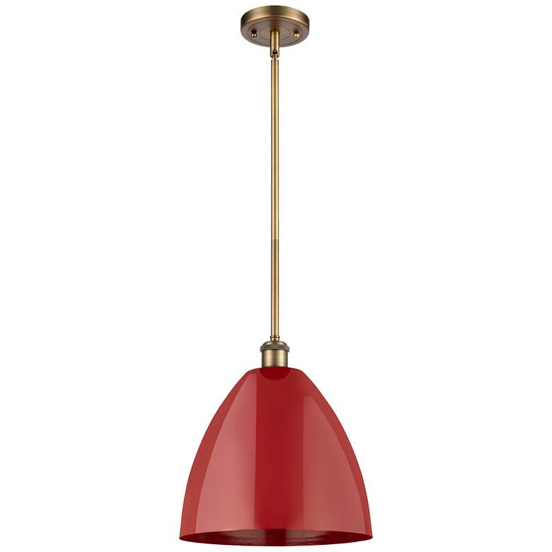 Image 1 Plymouth Dome 12" Wide Brushed Brass Stem Hung Pendant w/ Red Shade