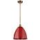 Plymouth Dome 12" Wide Brushed Brass Stem Hung Pendant w/ Red Shade