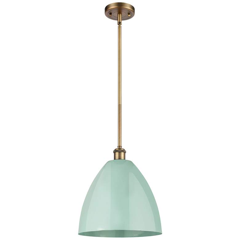 Image 1 Plymouth Dome 12" Wide Brushed Brass Stem Hung Pendant w/ Seafoam Shad