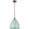 Plymouth Dome 12" Wide Brushed Brass Stem Hung Pendant w/ Seafoam Shad