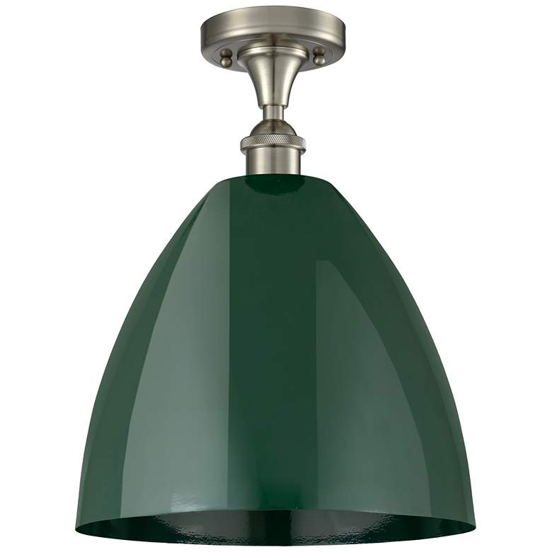 Image 1 Plymouth Dome 12" Wide Brushed Satin Nickel Semi Flush Mount w/ Green