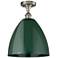 Plymouth Dome 12" Wide Brushed Satin Nickel Semi Flush Mount w/ Green