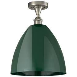 Plymouth Dome 12" Wide Brushed Satin Nickel Semi Flush Mount w/ Green