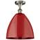 Plymouth Dome 12" Wide Brushed Satin Nickel Semi Flush Mount w/ Red Sh
