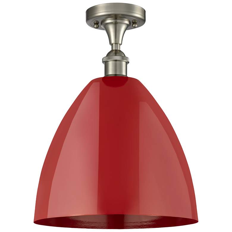 Image 1 Plymouth Dome 12 inch Wide Brushed Satin Nickel Semi Flush Mount w/ Red Sh