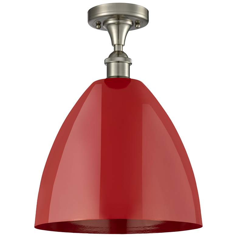 Image 1 Plymouth Dome 12" Wide Brushed Satin Nickel Semi Flush Mount w/ Red Sh