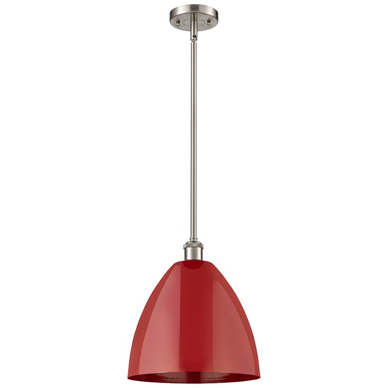 Image 1 Plymouth Dome 12 inch Wide Brushed Satin Nickel Stem Hung Pendant w/ Red S