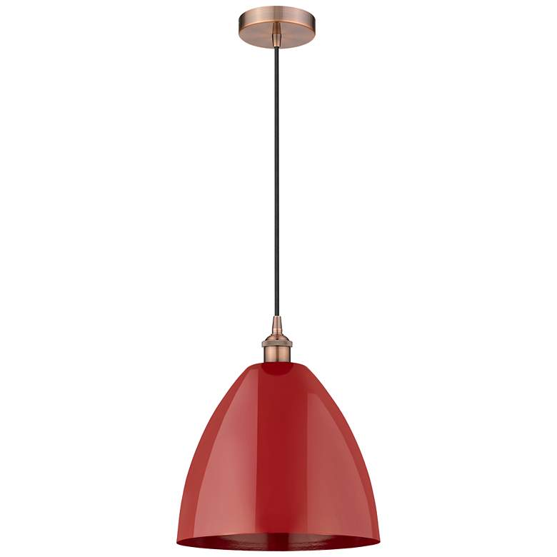 Image 1 Plymouth Dome 12" Wide Copper Corded Mini Pendant w/ Red Shade