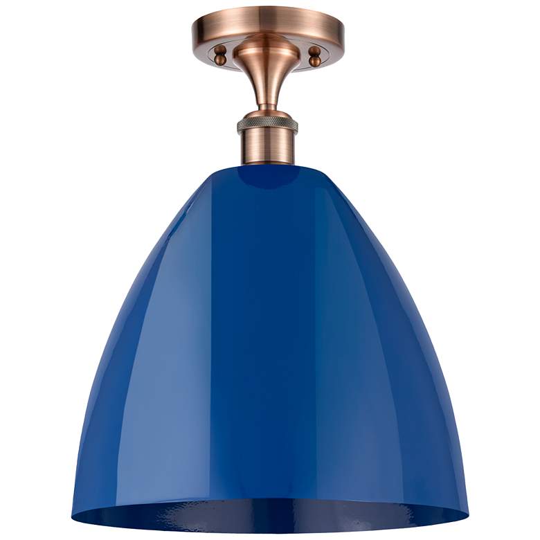 Image 1 Plymouth Dome 12" Wide Copper Semi Flush Mount w/ Blue Shade