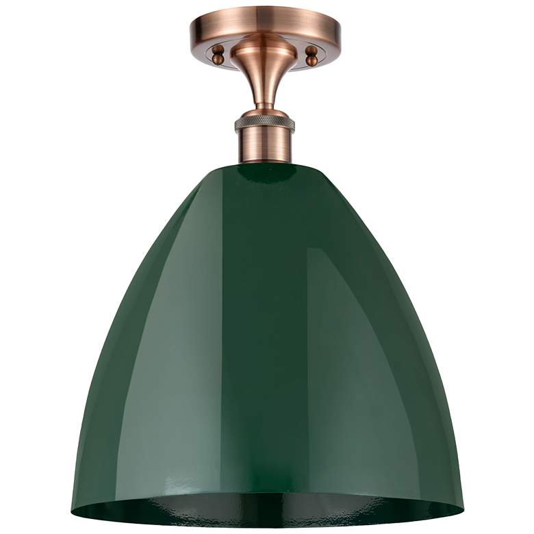 Image 1 Plymouth Dome 12" Wide Copper Semi Flush Mount w/ Green Shade