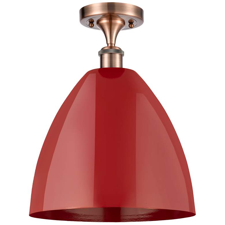Image 1 Plymouth Dome 12 inch Wide Copper Semi Flush Mount w/ Red Shade