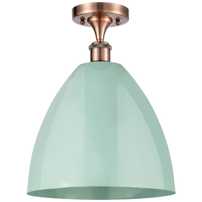 Image 1 Plymouth Dome 12" Wide Copper Semi Flush Mount w/ Seafoam Shade