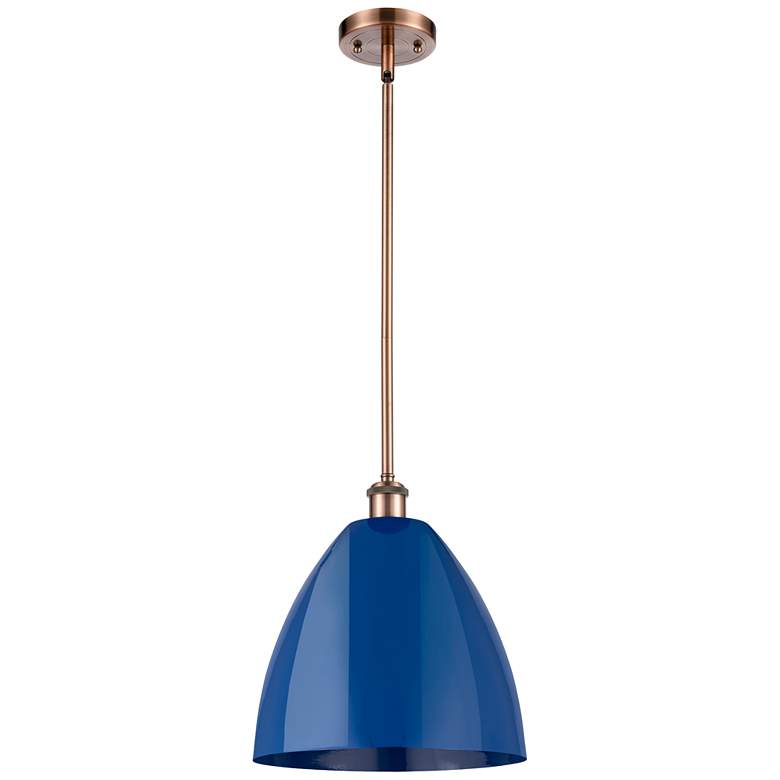 Image 1 Plymouth Dome 12" Wide Copper Stem Hung Pendant w/ Blue Shade