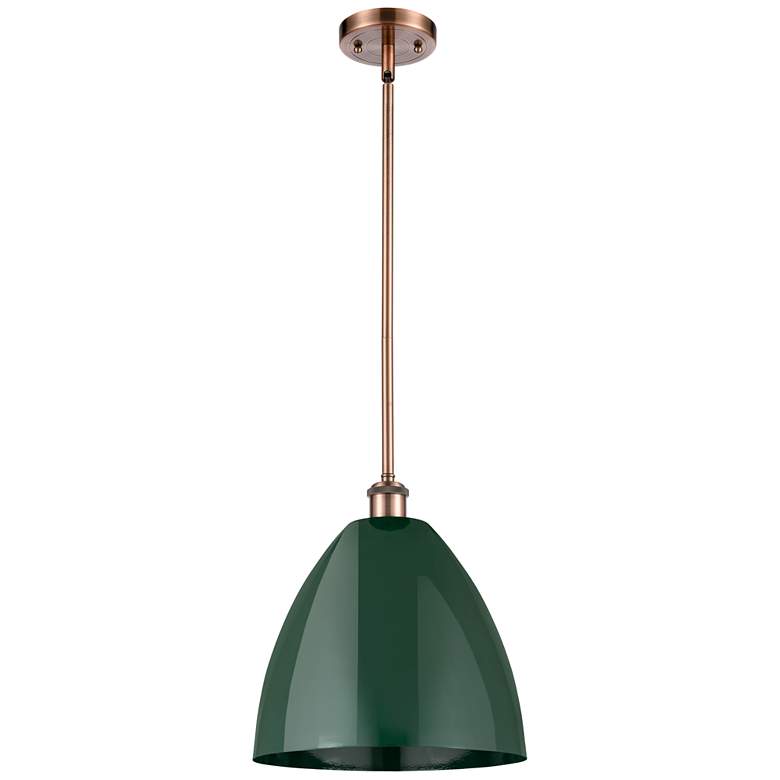Image 1 Plymouth Dome 12 inch Wide Copper Stem Hung Pendant w/ Green Shade