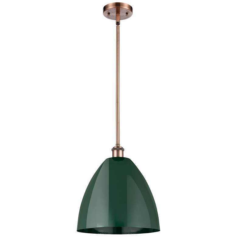 Image 1 Plymouth Dome 12" Wide Copper Stem Hung Pendant w/ Green Shade