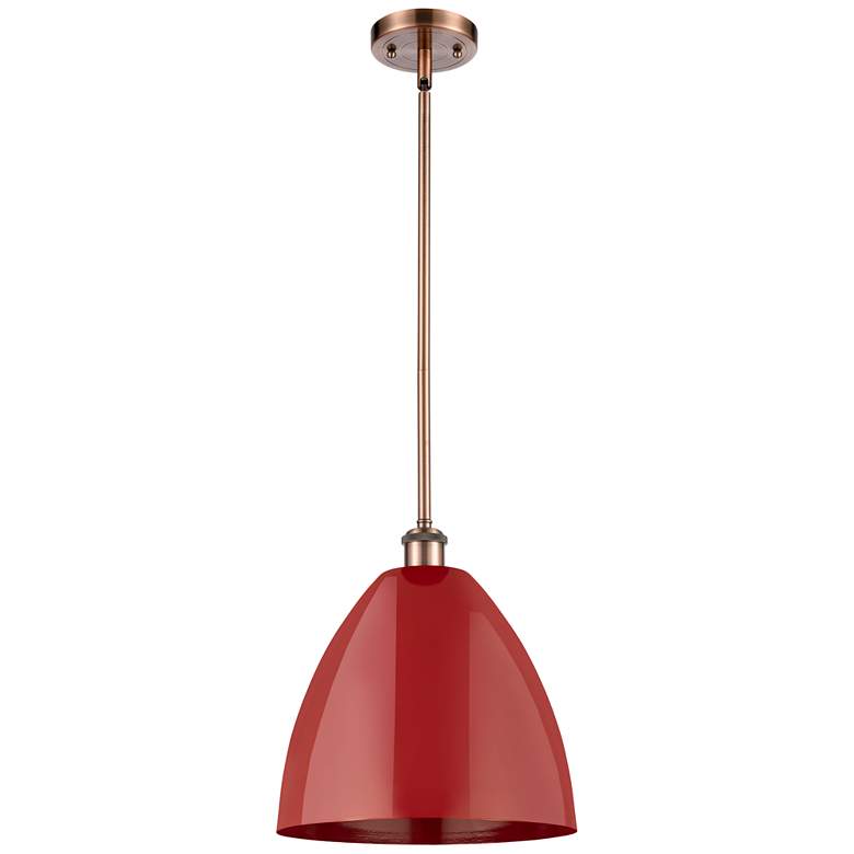 Image 1 Plymouth Dome 12" Wide Copper Stem Hung Pendant w/ Red Shade