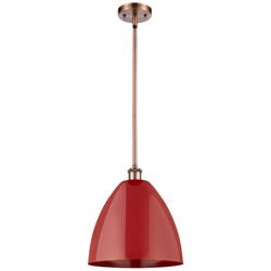Plymouth Dome 12" Wide Copper Stem Hung Pendant w/ Red Shade