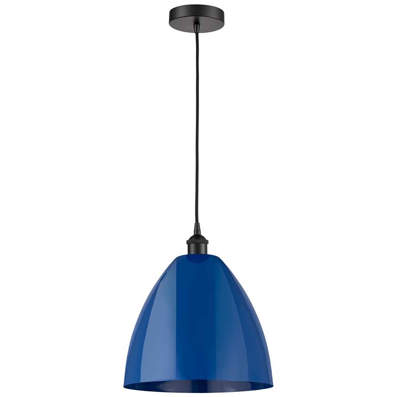 Image 1 Plymouth Dome 12" Wide Matte Black Corded Mini Pendant w/ Blue Shade