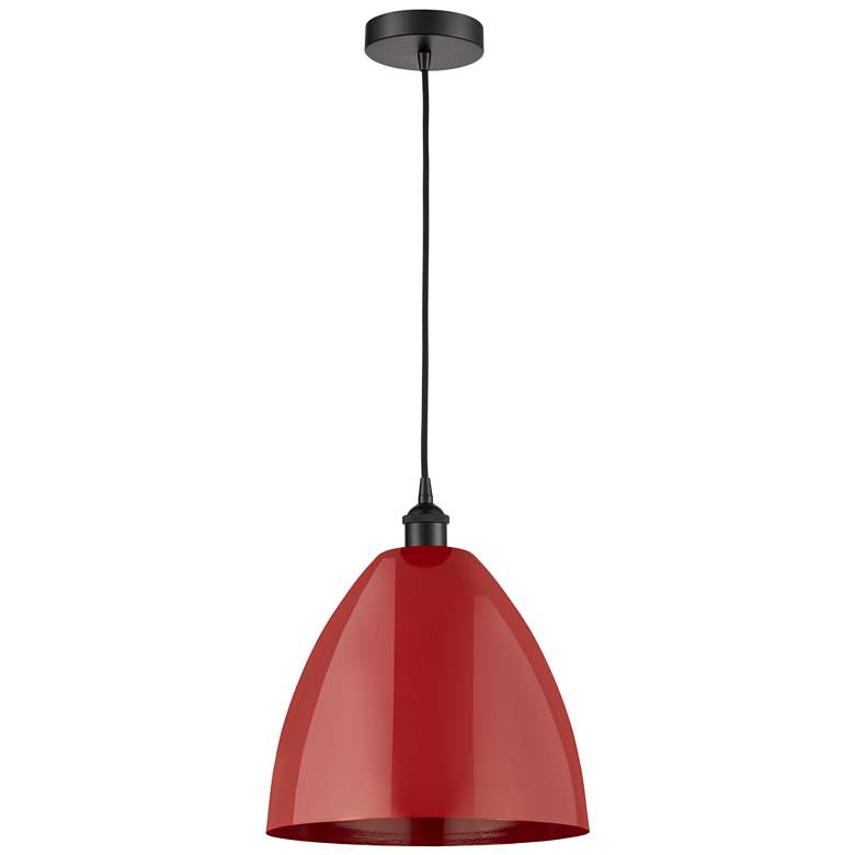 Image 1 Plymouth Dome 12" Wide Matte Black Corded Mini Pendant w/ Red Shade