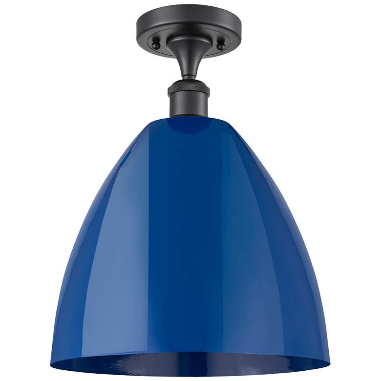 Image 1 Plymouth Dome 12" Wide Matte Black Semi Flush Mount w/ Blue Shade