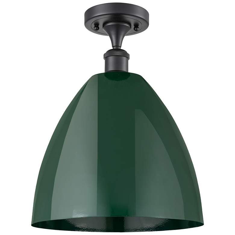 Image 1 Plymouth Dome 12" Wide Matte Black Semi Flush Mount w/ Green Shade
