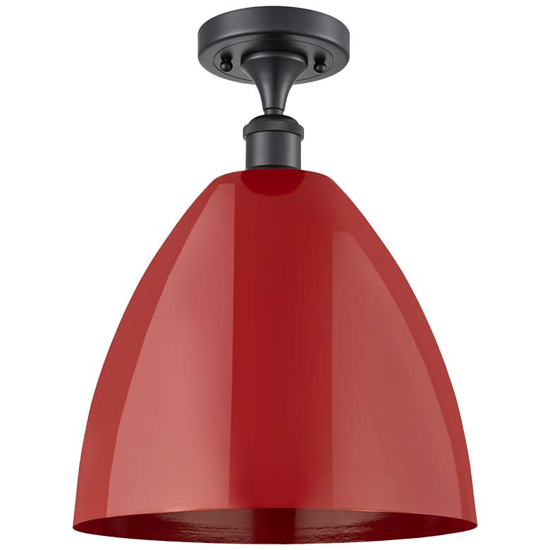 Image 1 Plymouth Dome 12" Wide Matte Black Semi Flush Mount w/ Red Shade