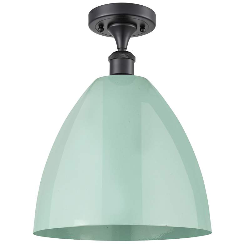 Image 1 Plymouth Dome 12" Wide Matte Black Semi Flush Mount w/ Seafoam Shade