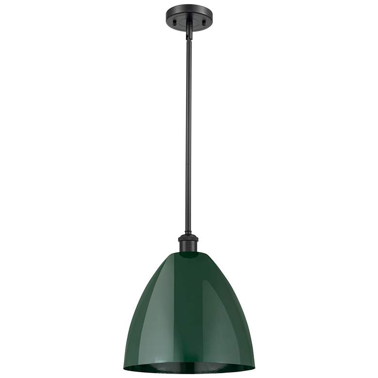 Image 1 Plymouth Dome 12" Wide Matte Black Stem Hung Pendant w/ Green Shade