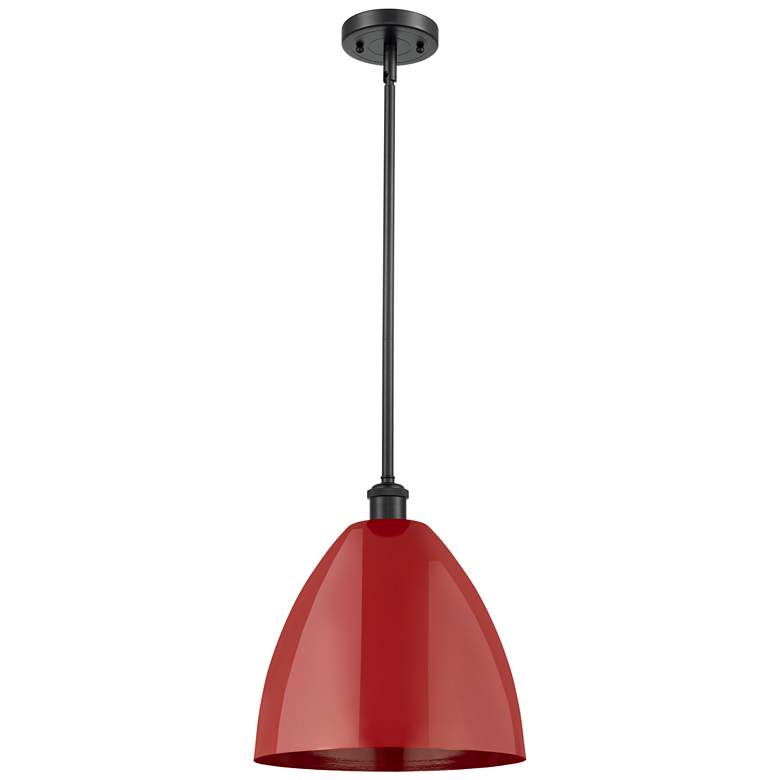 Image 1 Plymouth Dome 12" Wide Matte Black Stem Hung Pendant w/ Red Shade