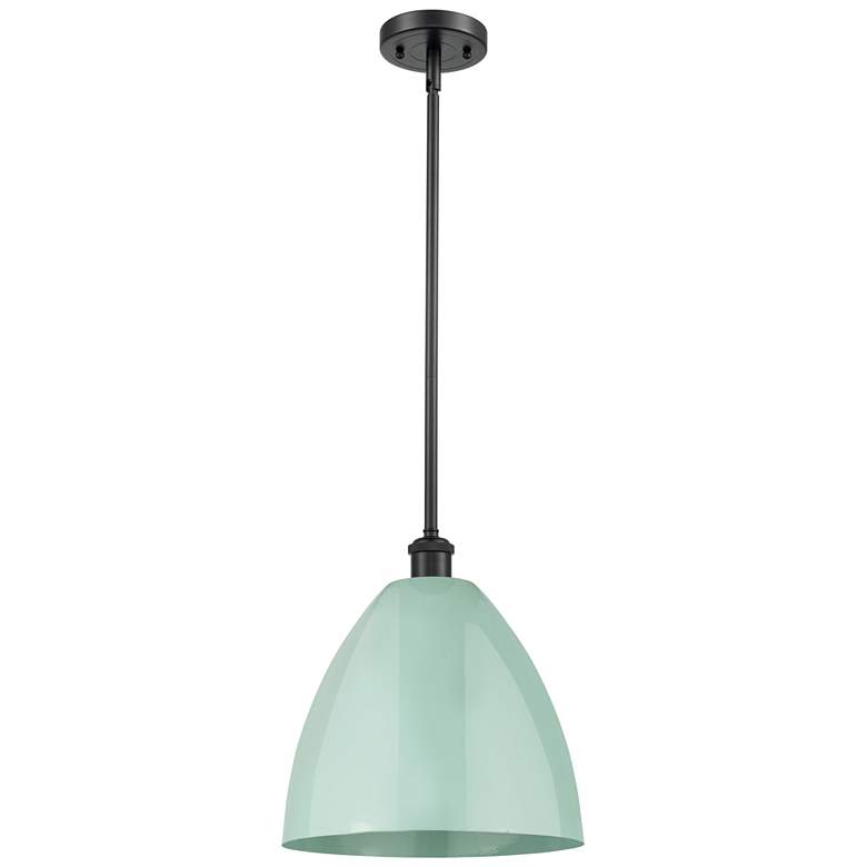 Image 1 Plymouth Dome 12" Wide Matte Black Stem Hung Pendant w/ Seafoam Shade