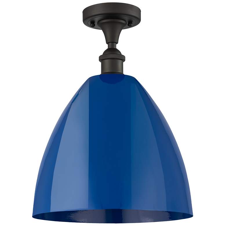 Image 1 Plymouth Dome 12" Wide Oil Rubbed Bronze Semi Flush Mount w/ Blue Shad