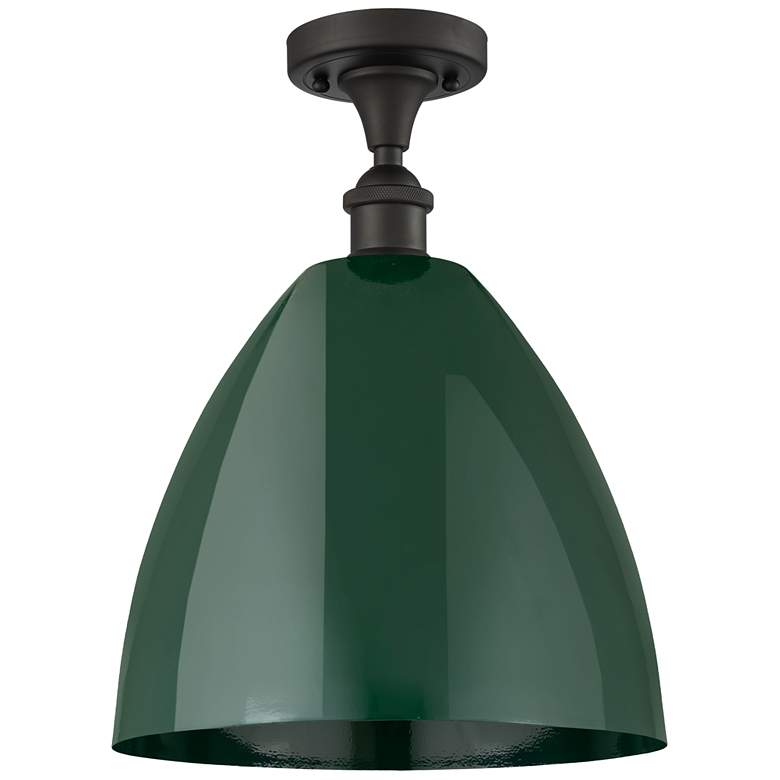 Image 1 Plymouth Dome 12" Wide Oil Rubbed Bronze Semi Flush Mount w/ Green Sha