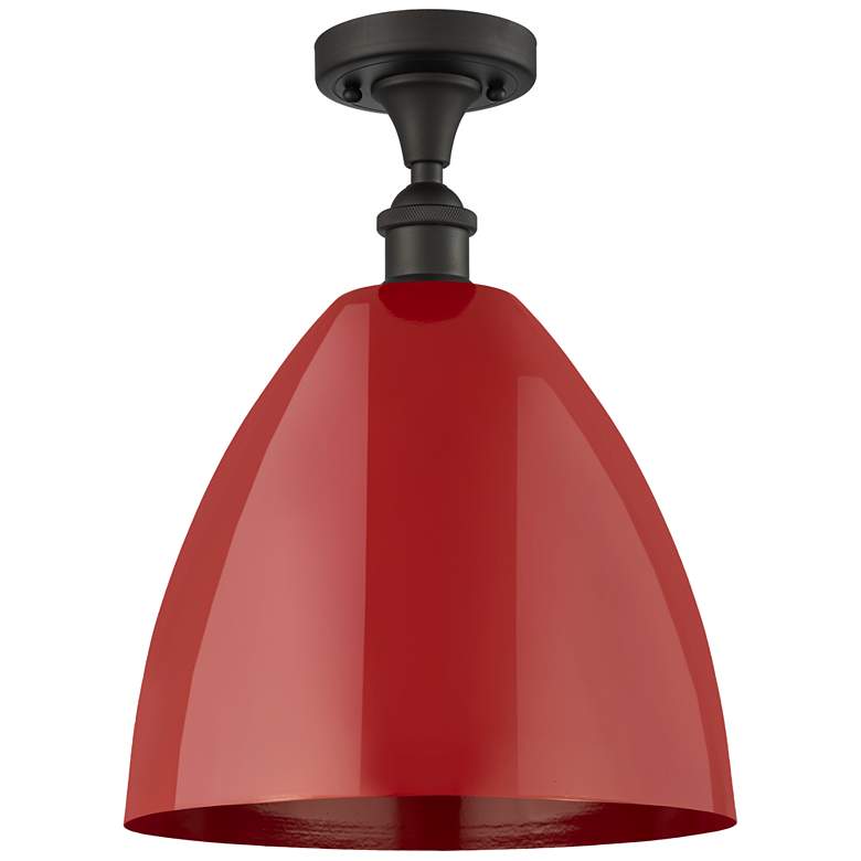 Image 1 Plymouth Dome 12" Wide Oil Rubbed Bronze Semi Flush Mount w/ Red Shade