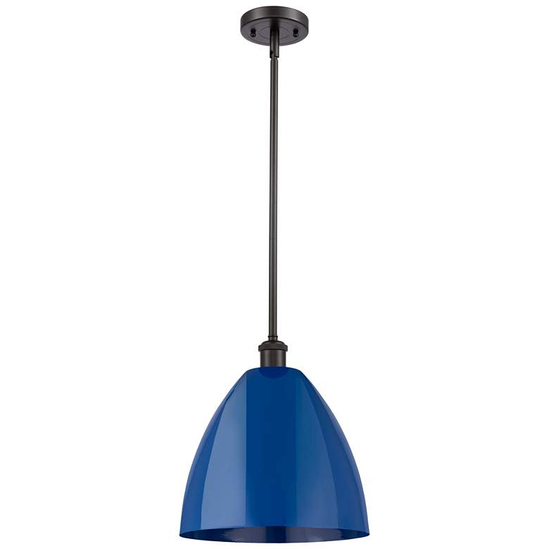 Image 1 Plymouth Dome 12" Wide Oil Rubbed Bronze Stem Hung Pendant w/ Blue Sha