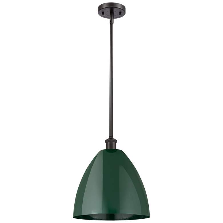 Image 1 Plymouth Dome 12" Wide Oil Rubbed Bronze Stem Hung Pendant w/ Green Sh