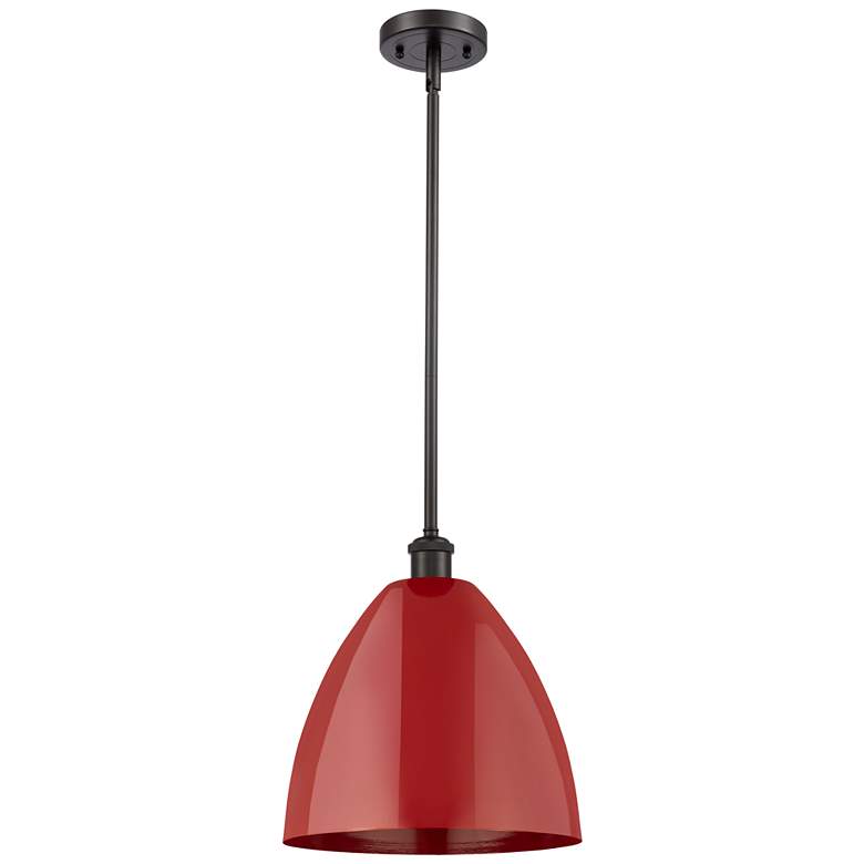 Image 1 Plymouth Dome 12" Wide Oil Rubbed Bronze Stem Hung Pendant w/ Red Shad