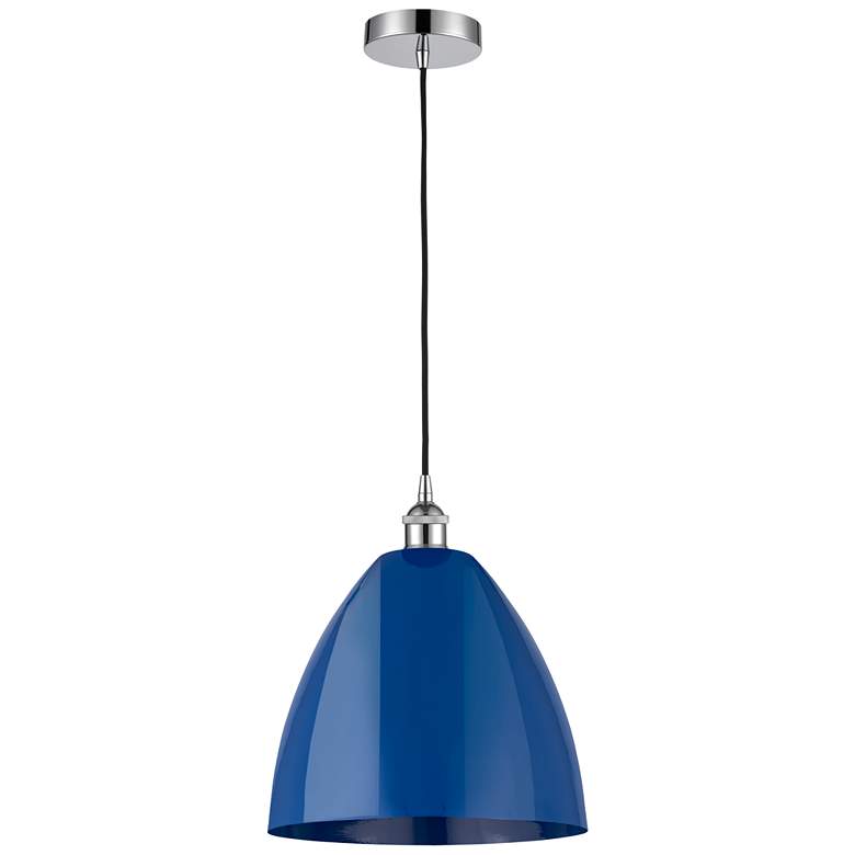 Image 1 Plymouth Dome 12" Wide Polished Chrome Corded Mini Pendant w/ Blue Sha
