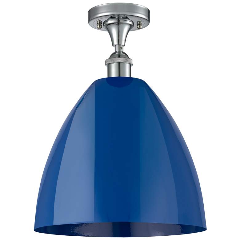Image 1 Plymouth Dome 12" Wide Polished Chrome Semi Flush Mount w/ Blue Shade