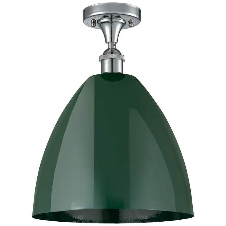 Image 1 Plymouth Dome 12" Wide Polished Chrome Semi Flush Mount w/ Green Shade