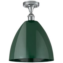 Plymouth Dome 12" Wide Polished Chrome Semi Flush Mount w/ Green Shade