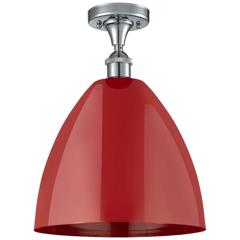 Image 1 Plymouth Dome 12" Wide Polished Chrome Semi Flush Mount w/ Red Shade