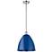 Plymouth Dome 12" Wide Polished Chrome Stem Hung Pendant w/ Blue Shade